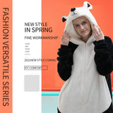 COSUSKET Fitted Unisex Adult Bear Onesie Pajamas, Halloween Sherpa Women's Cosplay Animal One Piece Costume White/Black