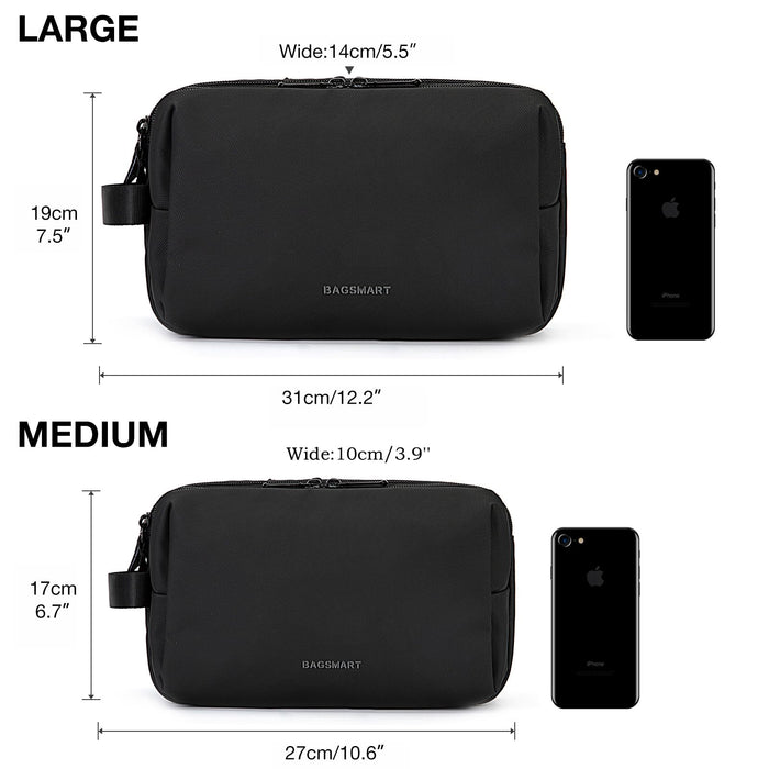 BAGSMART Toiletry Bag for Men, Travel Toiletry Organizer Dopp Kit Water-resistant Shaving Bag for Toiletries Accessories, Door Room Essentials, Black-medium