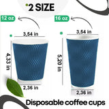 16 oz Disposable Coffee Cups with plastic Lids - Double Wall Paper Cups Set for Tea Espresso Hot and Cold Drinks Insulated Travel-Friendly Perfect for Parties Christmas Reusable - Blue 50 Pack