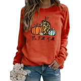 Fuyxxmer Women Its Fall Yall Pumpkin Halloween Sweatshirt Leopard Print Casual Long Sleeve Pullover Shirt Tops Blouse Orange