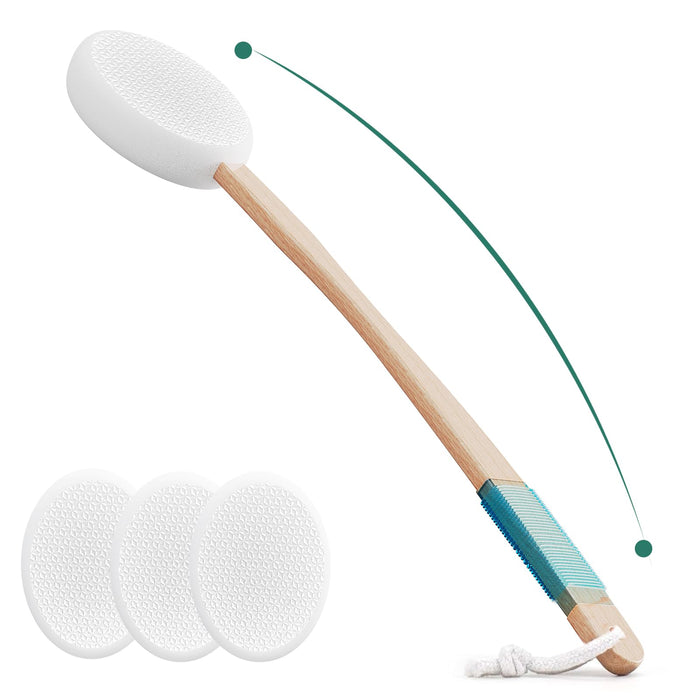 Svarvns Back Lotion Applicator with 4 Replaceable Pads, Lotion Applicator for Back Self Elderly, Women, Sunscreen Applicator for Cream with 17" Curved Handle Easy to Target Back and Feet, White