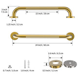 Gold Shower Grab Bar 24 Inch, Zepolu Stainless Steel Anti-Slip Bathroom Grab Bar w/Knurled Grip, Golden Safety Balance Support Toilet Assist Handrail Textured Handle for Handicap Injury Elderly Senior