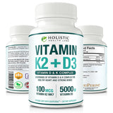 Max Absorption Vitamin K2 + D3 (5000IU) 90 Veggie Capsules from MK-7 (Menaquinone-7) and Cholecalciferol (with BioPerine) 3-Months Supply – D3 with K2 for Healthy Heart and Strong Bones | Non-GMO