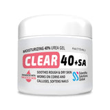 CLEAR 40 +SA, 40% Urea Gel + 2% Salicylic Acid, 4 oz w/Tea Tree & Coconut Oil, Aloe Vera, Callus & Corn Remover Softens Cracked Heels, Feet, Elbows, Hands, Nails, Superior hydration to Urea Creams