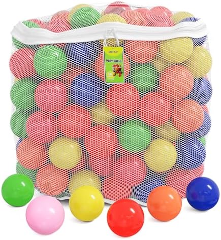 Click N' Play Plastic Balls for Ball Pit, Phthalate & BPA Free, Crush Proof Play Balls for Ball Pit, Pit Balls in Assorted Colors in Reusable and Durable Storage Mesh Bag with Zipper | 200, 1000 count
