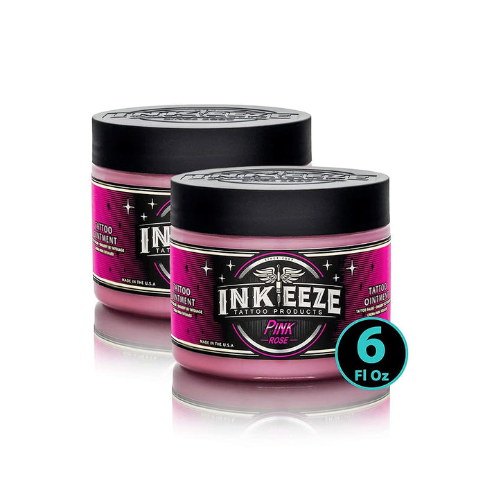 INK-EEZE Pink Tattoo Ointment Bundle 2-Pack, For Artists and Aftercare, Cruelty Free, Vegan, Made in USA, 2-Pack 6oz Jars