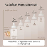 PIGEON Glass Nursing Bottle Wide Neck, Streamlined Body, Natural Feel, Easy to Clean, Heat-Resistant, 8.1 Oz(Pack of 2), Includes 2pcs M Nipples (3m+)