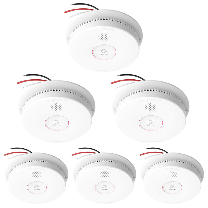 Siterlink Hardwired Interconnected Smoke Detectors,Photoelectric Smoke Alarm with 9V Battery Backup,Test/Silence Button, Hard Wired Fire Alarm for Home GS562A 6pack