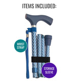 Switch Sticks Walking Cane for Men or Women, Foldable and Adjustable from 32-37 Inches, FSA and HSA Eligible, Engraved Azure