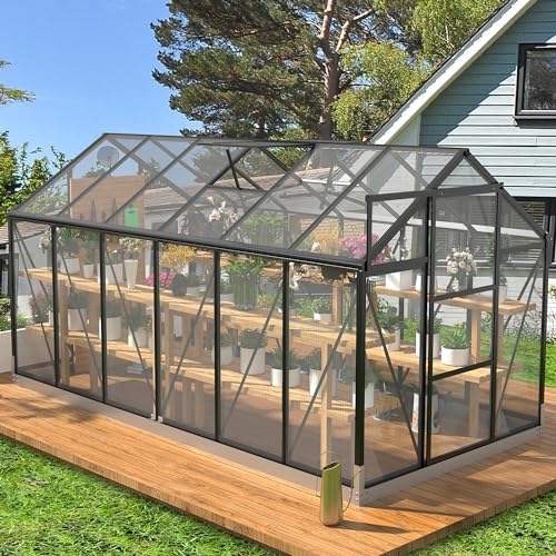 Greenhouses for Outdoors, 6x12 FT Polycarbonate Greenhouses with Adjustable Roof Vent, Walk-in Aluminum Frame Green Houses for Outside with Sliding Doors (6x12 FT)