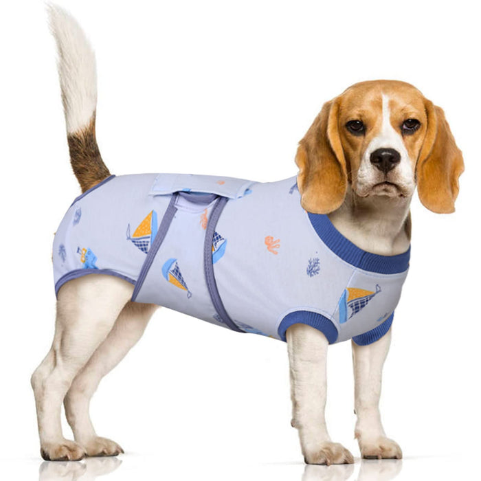 FUAMEY Recovery Suit for Dogs After Surgery,Soft Breathable Dog Bodysuit E-Collar & Cone Alternative Surgical Suit,Male Female Dog Neuter Spay Suits Anti Licking Wounds Onesie Blue Boat XL