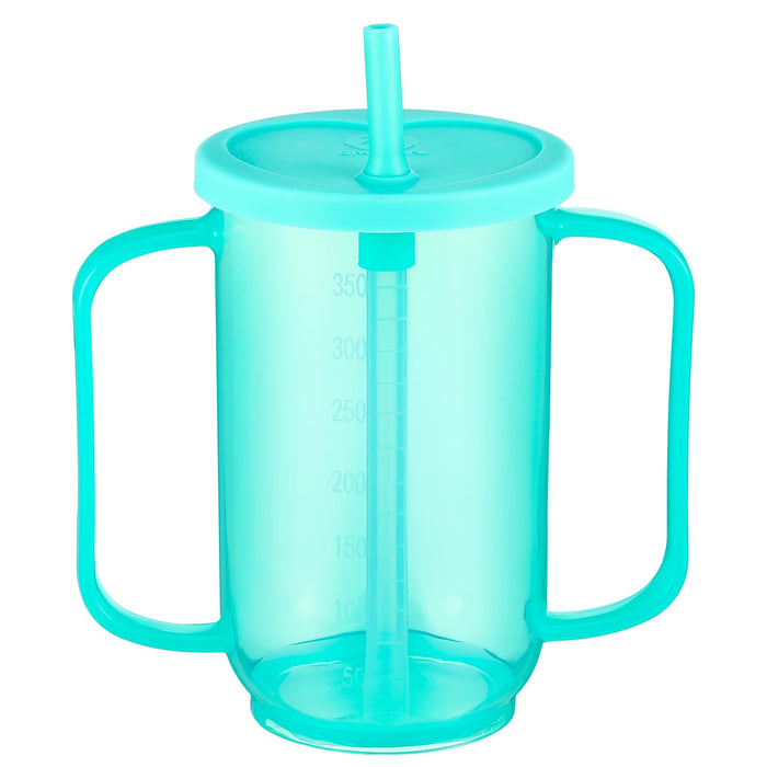 Sliner 1 Pcs Adult Sippy Cups for Elderly, Plastic Spill Proof Cups with 2 Handles Straw and Lid Elderly Drinking Cups for Adults Hospital Disabled Handicapped Patients, 12 oz