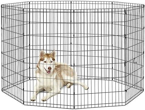 New World Dog Exercise Pen & Playpen, 24" W x 48" H, No Door, Black