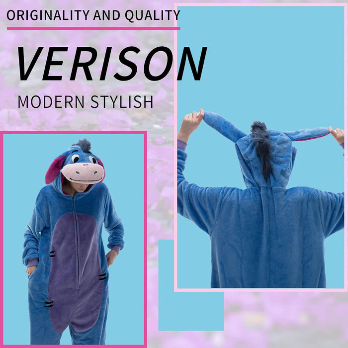 COSUSKET Snug Fit Unisex Adult Onesie Pajamas, Flannel Cosplay Donkey One Piece Halloween Costume Sleepwear Homewear Blue