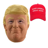 Spoof Celebrity Mask Costume with MAGA Hat,Full Head Realistic Old Man Mask,Adults Men Women Latex Prank Mask for Halloween Party Carnival,Donald Trump Mask Costume Outfit