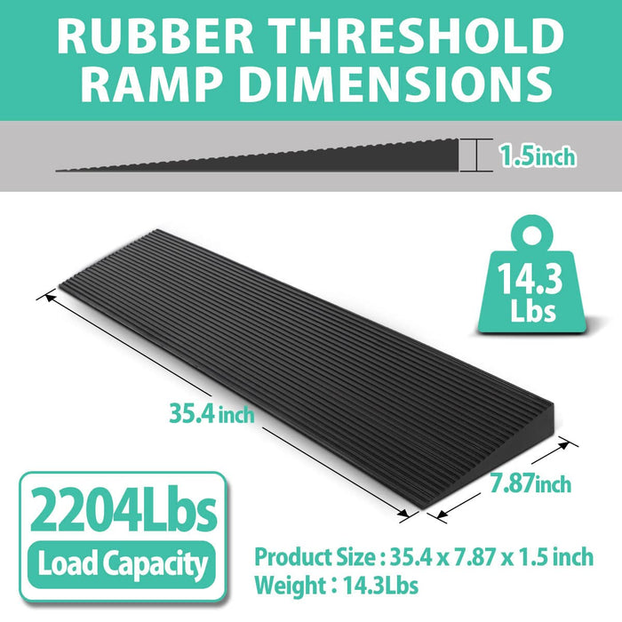 Linkloos 1.5" Rise Rubber Threshold Ramp, 2204Lbs Recycled Rubber Power Threshold, 35.4" L x 7.87" W Non-Slip Surface Solid Threshold Ramp is Adjustable and Cuttable for Wheelchairs, Power Scooters