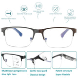 Progressive Reading Glasses Men Bifocal Transition Multifocal Reader No Line Multifocus Blue Light Computer Large Frame Half Rimless Metal Extra Wide Designer Cheater Square Eyeglasses 2 Packs 2.25