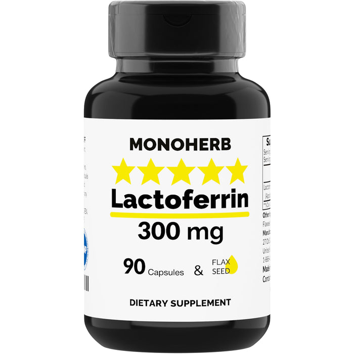 MONOHERB Lactoferrin 300 mg per Capsule - 90 Vegetarian Capsules - Made in USA