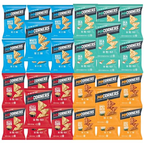 Popcorners Variety Pack In Individual Bags - Flavors Kettle Corn, Spicy Queso, Sea Salt, White Cheddar Popped Corn Perfect For Family Snack (pack Of 28)