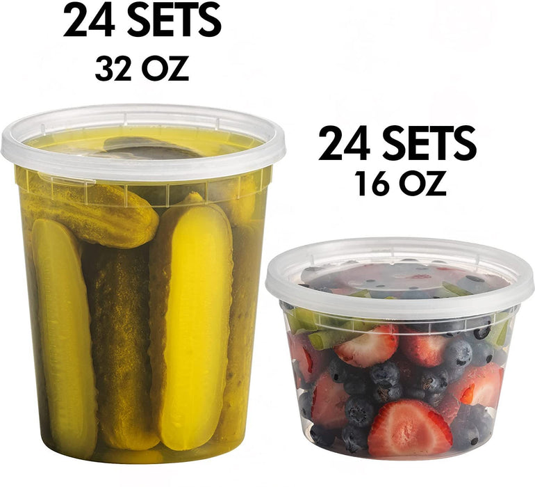 JoyServe Deli Food Containers with 54 Lids - (48 Sets) 24-32 Oz Quart Size & 24-16 Oz Pint Size For Airtight Takeout Meal Prep Storage, BPA-Free, Dishwasher, Microwave Safe