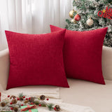 MIULEE Pack of 2 Christmas Red Couch Throw Pillow Covers 18x18 Inch Soft Chenille Pillow Covers for Sofa Living Room Solid Dyed Pillow Cases