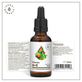 AURA HERBALS® Vitamin A + E Forte 900 Drops - Liquid 30 ml - Natural Vitamin E - Vegan - Simple Composition - No Additives - High Dose - High Bioavailability - In Olive Oil