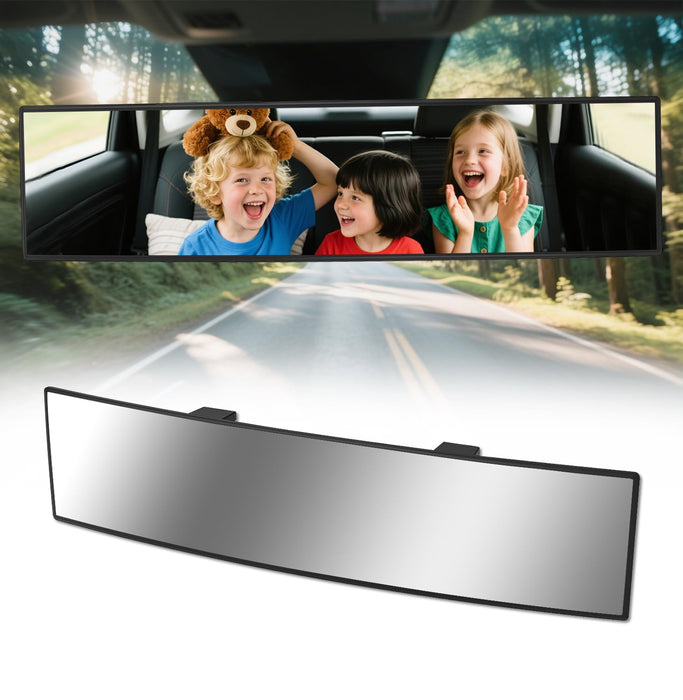 HmmtyRack Rear View Mirror, Chrome Anti-glare Panoramic Rear Mirrors Universal 14 Inch Convex Car Interior Clip on Extra Big Wide Angle Rearview Mirror Extender to Reduce Blind Spot for Car SUV Trucks