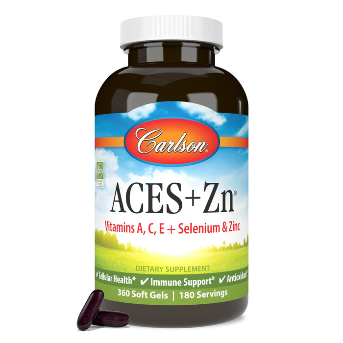 Carlson - ACES + Zn, Vitamins A, C, E + Selenium & Zinc, Thyroid Support, Multivitamin with Zinc, Cellular Health & Immune Support, Selenium Multivitamin, Antioxidant, 360 Softgels