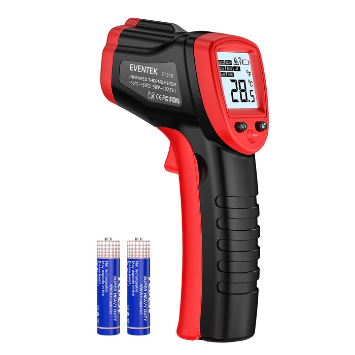 Eventek Infrared Thermometer Gun -58°F~1022°F (-50°C~550°C), IR Laser Thermometer Gun for Cooking, Pizza Oven, Grill, Griddle, Engine with Adjustable Emissivity & Max Min (NOT for Humans)