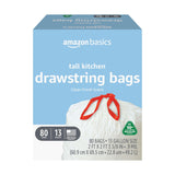 Amazon Basics - Tall Kitchen Trash Bags, 13 Gallon, 10% Post Consumer Recycled Content, Clean Fresh Scent, 80 Count, Pack of 1