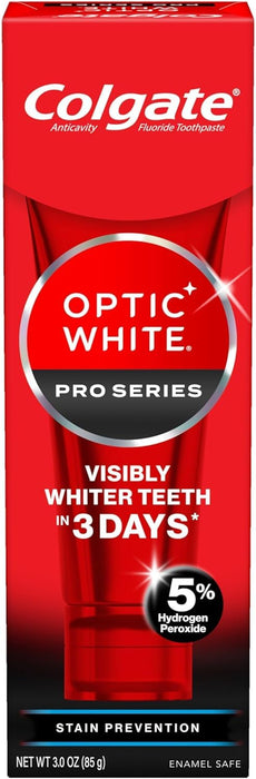 Colgate Optic White Pro Series Whitening Toothpaste with 5% Hydrogen Peroxide, Stain Prevention, 3 Oz Tube
