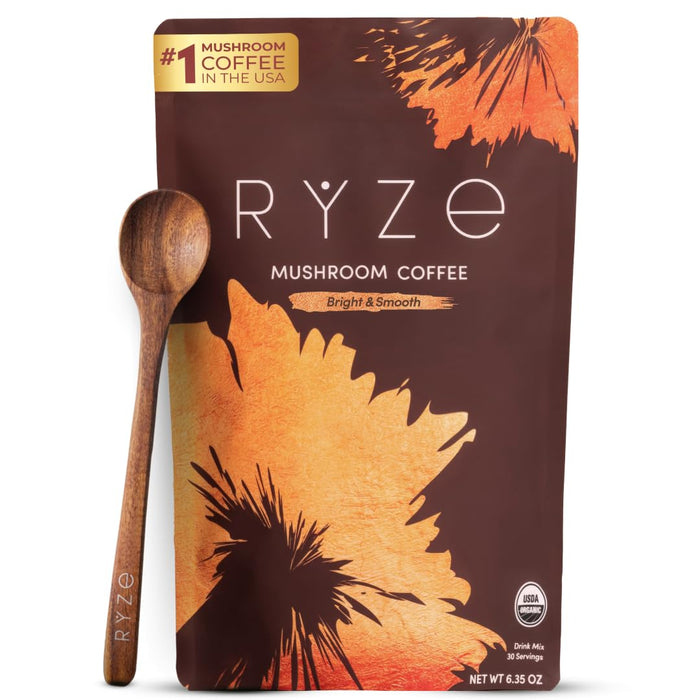 RYZE Organic Mushroom Coffee, Medium Roast, Adaptogenic Blend, 30 Servings