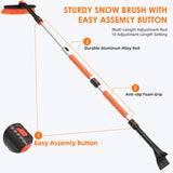 AstroAI 62.4" Ice Scraper and Extendable Snow Brush for Car Windshield with Foam Grip and 360° Pivoting Brush Head for Christmas Car Auto Truck SUV(Orange)