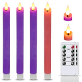 salipt Christmas Advent Flameless Taper Candles Flickering with Timer and 10-Key Remote, Battery Operated LDE Warm 3D Wick Light Window Real Wax Pack of 4,Churches Home Dinner Decor(0.78" X 9.64")