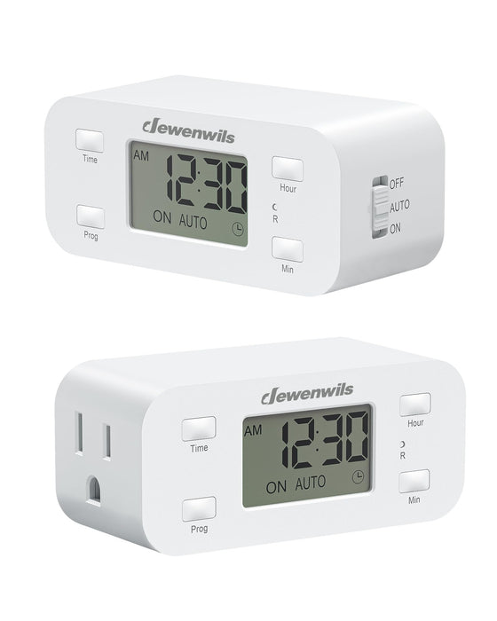 DEWENWILS Indoor 24 Hour Programmable Digital Timer Outlet, 1 Outlet,2 Pack