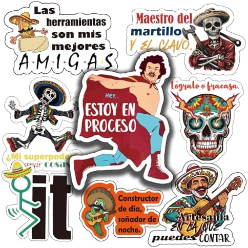 Mexican Hardhat Sticker Set - Funny Stickers Pack for Tools, Helmets, Water Bottles - Great for Men, Adults, Ironworkers, Linemen, Oilfield Workers, Electricians