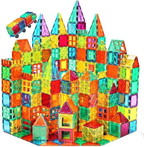 Magnetic Tiles 100PCS with 2 Cars, STEM Educational Building Blocks for Kids Ages 3-9, Magnet Construction Toys Gift for Toddlers