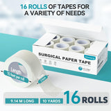 Dimora Paper Medical Tape 16 Rolls- Hypoallergenic White Surgical Tape for Sensitive Skin，Breathable First Aid Wound Tape with Pain-Free Removal，Secures Dressing and Medical Devices -1" x 10 Yards