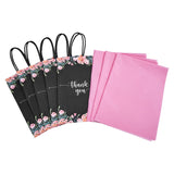 DjinnGlory 50 Pack Small Black & Floral Thank You Paper Bags Spring Gift Bags with Handles 9 x5.5 x3.15 Inches and 24 Pink Tissue Paper for Mother's Day Wedding Baby Shower Birthday Parties