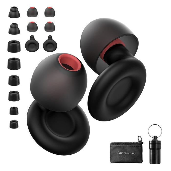 Ear Plugs for Sleeping Noise Reduction Reuseable, Concerts, Focus, Travel, Work, High Fidelity– 7 Pair Eartips – Flexible Soft-Touch – NRR of 24 and 27 dB Noise Cancelling Black Red,1 Count(Pack of 1)