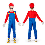 Sea Suntime Little Boys Costume Halloween Costume Cosplay Plumber Jeans Jumpsuit Hat Moustache Gloves