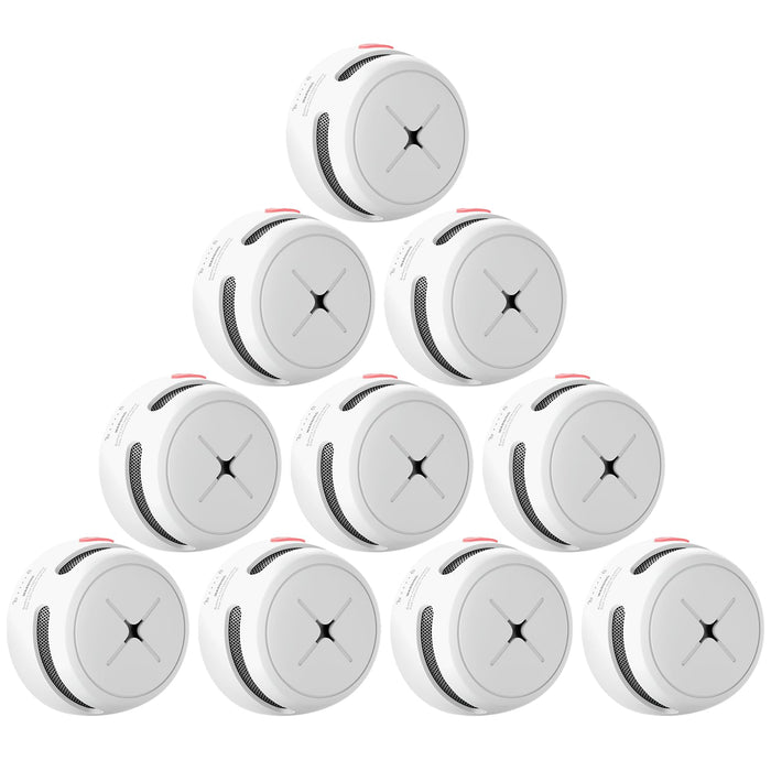 AEGISLINK Smoke Detector 10-Year Battery with Test/Silence Button, Fire Alarm with Photoelectric Sensor, Low Battery Warning, S500 (Independent, 10-Pack)
