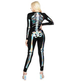 Tipsy Elves Form Fitting & Flattering Skeleton Bodysuits for Halloween - Women's Sexy Skeleton Costume - Women's Silver Shimmer Skeleton Bodysuit Halloween Costume Size X-Large