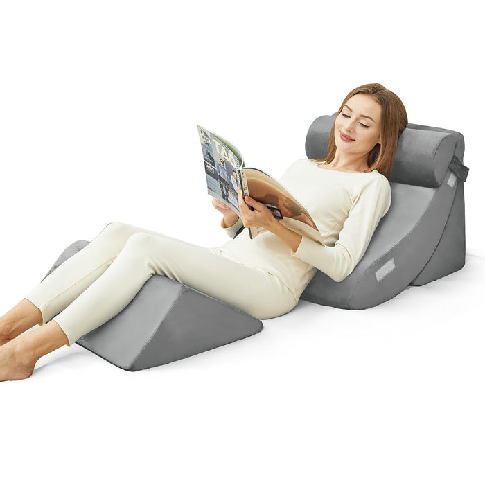 PIASHJOY 4pcs Bed Wedge Pillow for headboard，Elevated Pillows for Sleeping， Foam Wedge for Back Pain Relief and Leg Pain，Pillow Wedge for Acid Reflux Relief and Anti-snoring