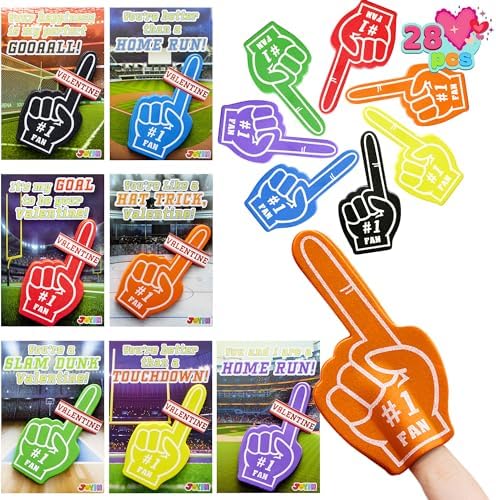 JOYIN 28 Pcs Foam Fingers for Kids, Greeting Cards, Classroom Exchange Gift for Kids, Holiday Reward Prizes and Party Favor