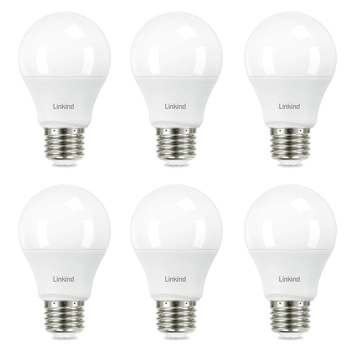 Linkind A19 LED Light Bulb, 60W Equivalent, 9W 2700K Soft White Light Bulbs, 800 Lumens Non-Dimmable Bulbs, E26 Standard Base, Energy Efficient, for Bedroom Home Office, 6 Pack