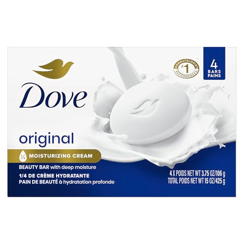 Dove Beauty Bar Soap Original 4 Count for Soft, Smooth Skin, with 1/4 Moisturizing Cream 3.75 oz