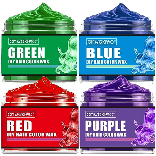 4 Colors Temporary Hair Color for Kids,Valentines Day Gifts for Teens,Girls,Boys,Gifts for Kids,Temporary Hair Dye,Hair Color Spray Green Red Blue Purple Hair Dye Hair Wax Color,Instant Hair Color Wax