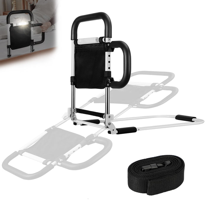 Ojiud Foldable Bed-Rails for Elderly Adults Safety with LED Night Light and Three Storage Pockets,Adjustable Bed-Assist-Rails for Seniors,Portable & Sturdy Grab Bar Bed Cane for King/Queen/Full/Twin