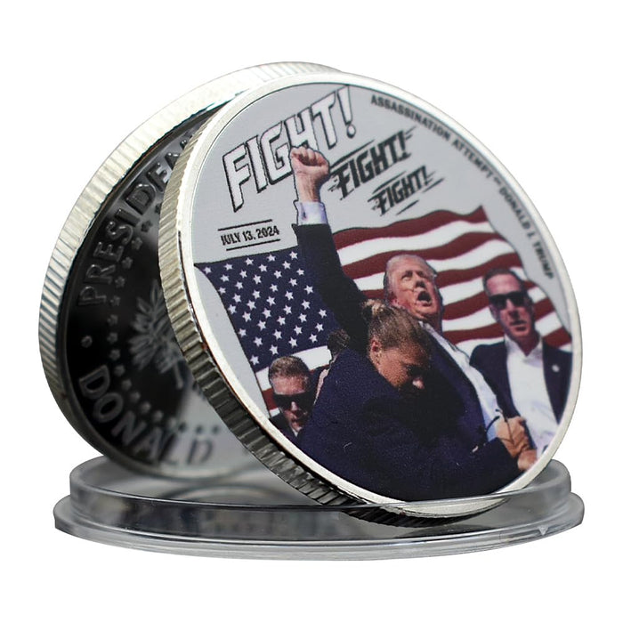 2024 New Donald Trump Assassination Failure Commemorative Coin Fight Metal Medal Challenge Coin Collection Fan Gift